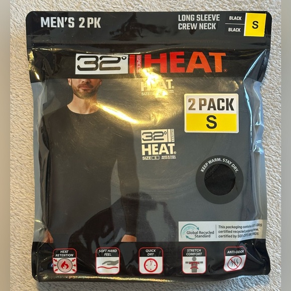 32 Degrees Men's Heat Long Sleeve Crew Neck Tee, 2-pack/ Size: S (NWT) - Picture 1 of 6